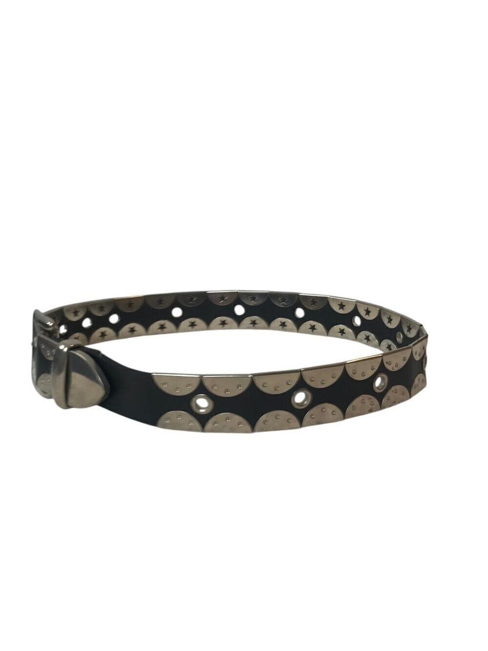 Black Leather Belt With Silver Coloured Flat Studs Statement Piece Size S - Picture 5 of 5